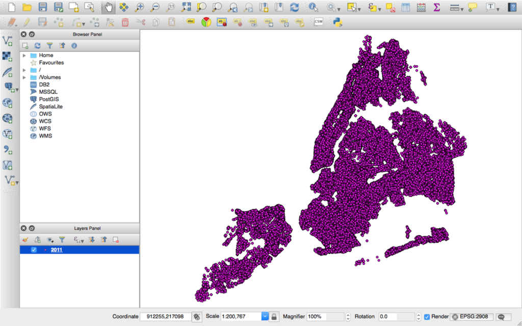 NYPD 2011 Stop and Frisk data in QGis